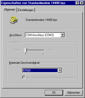 Eigenschaften von Standardmodem