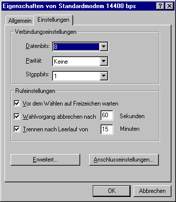 Eigenschaften von Standardmodem