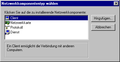 Netzwerkkomponententyp wählen