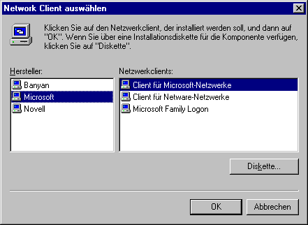 Network Client auswählen
