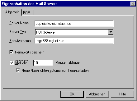 Eigenschaften des Mail-Servers